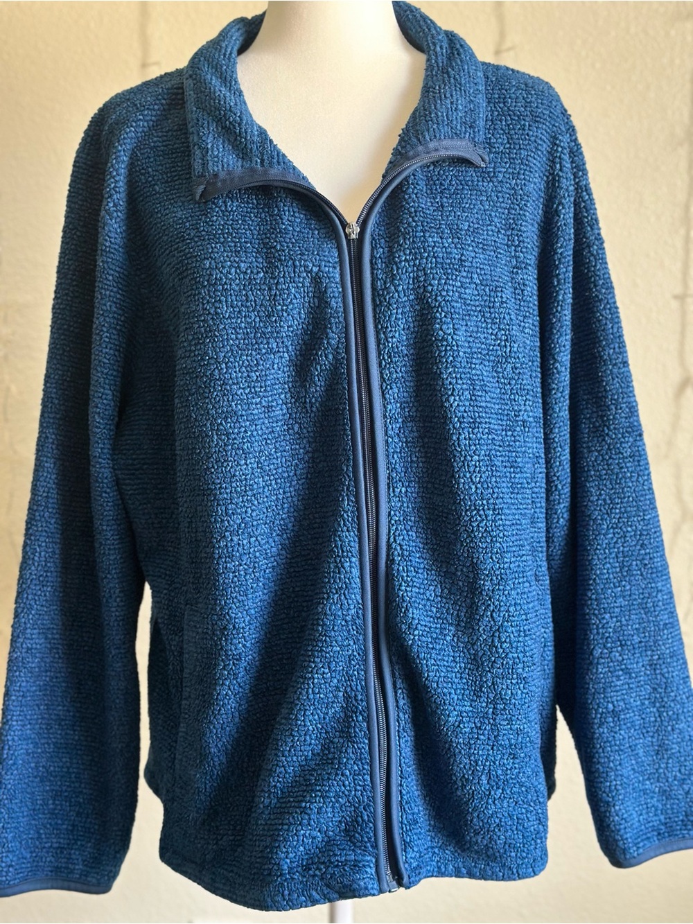 Faded Glory Textured Blue Full-Zip Performance Jacket